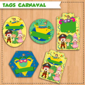 arquivo de corte tags carnaval infantil png e pdf