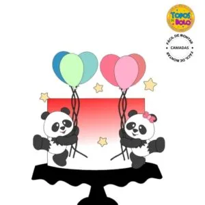 Arquivo de Corte Topo de Bolo Pandinhas Balões 21 Arquivo de Corte Topo de Bolo Pandinhas Balões