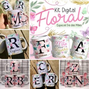 Arquivo Digital Alfabeto Floral Especial Dia das Mães Frases