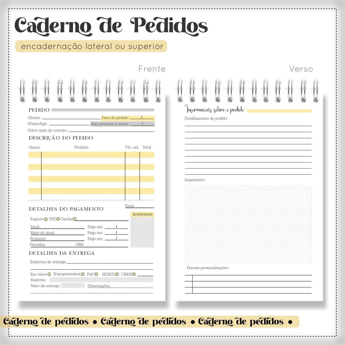 Arquivo Digital Caderno de Pedidos Tema Menino 3 Arte digital de caderno de pedidos com frente e verso para encadernação.