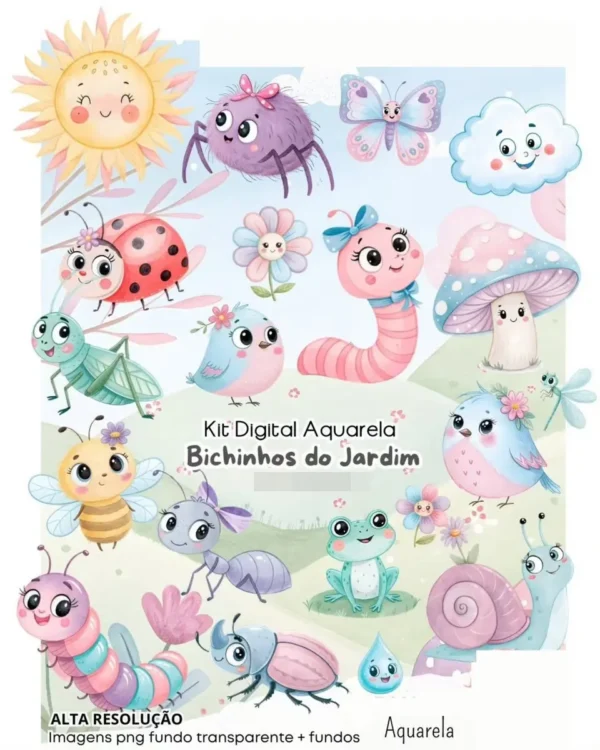 Arquivo Digital de Bichinhos em Aquarela para Decoração