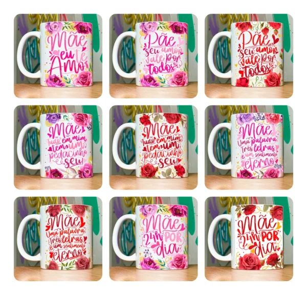 Arquivo Digital de Estampas Florais para Canecas Dia das Mães