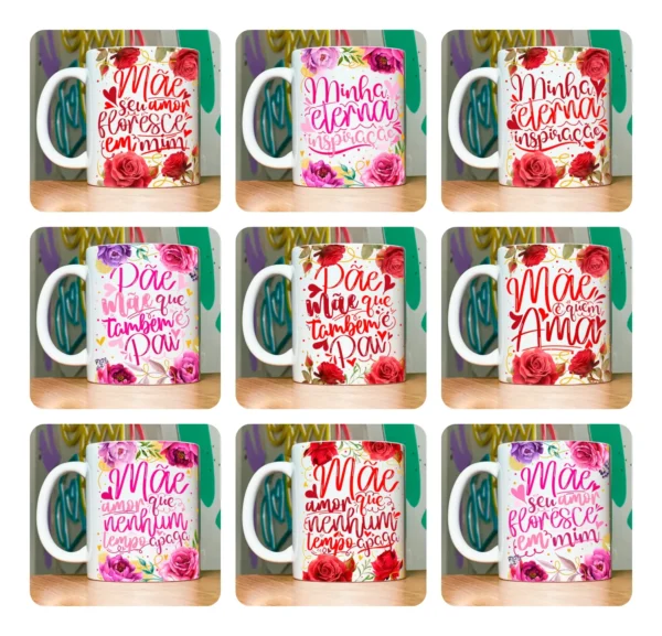 Arquivo Digital de Estampas Florais para Canecas Dia das Mães