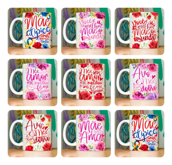 Arquivo Digital de Estampas Florais para Canecas Dia das Mães
