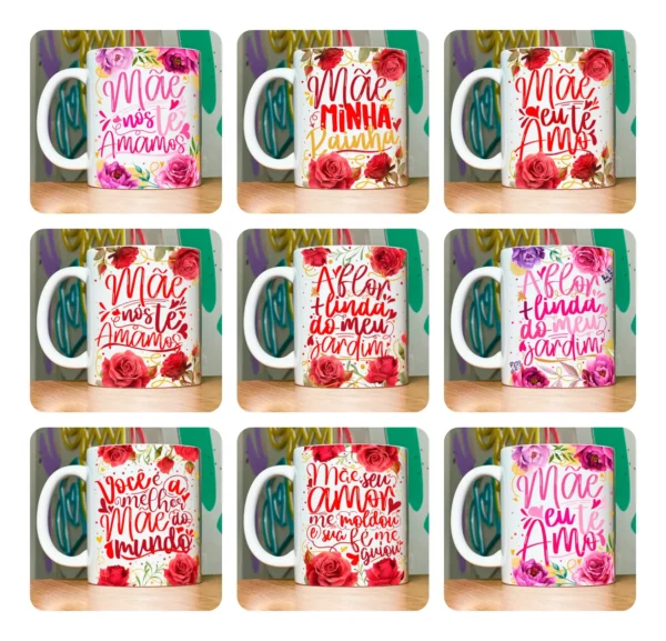 Arquivo Digital de Estampas Florais para Canecas Dia das Mães