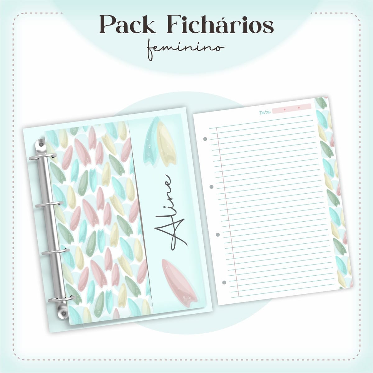 Kit Fichário Feminino A5 Floral para Encadernação 2 Kit Fichário Feminino A5 Floral para Encadernação - Imagem 2