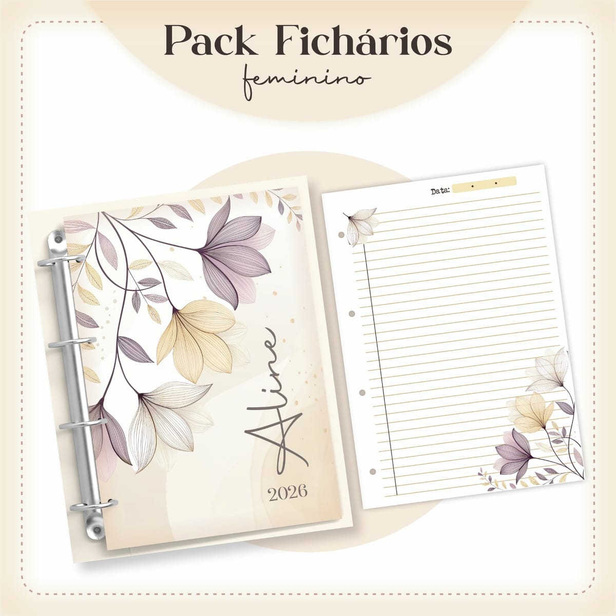 Kit Fichário Feminino A5 Floral para Encadernação 3 Kit Fichário Feminino A5 Floral para Encadernação - Imagem 3