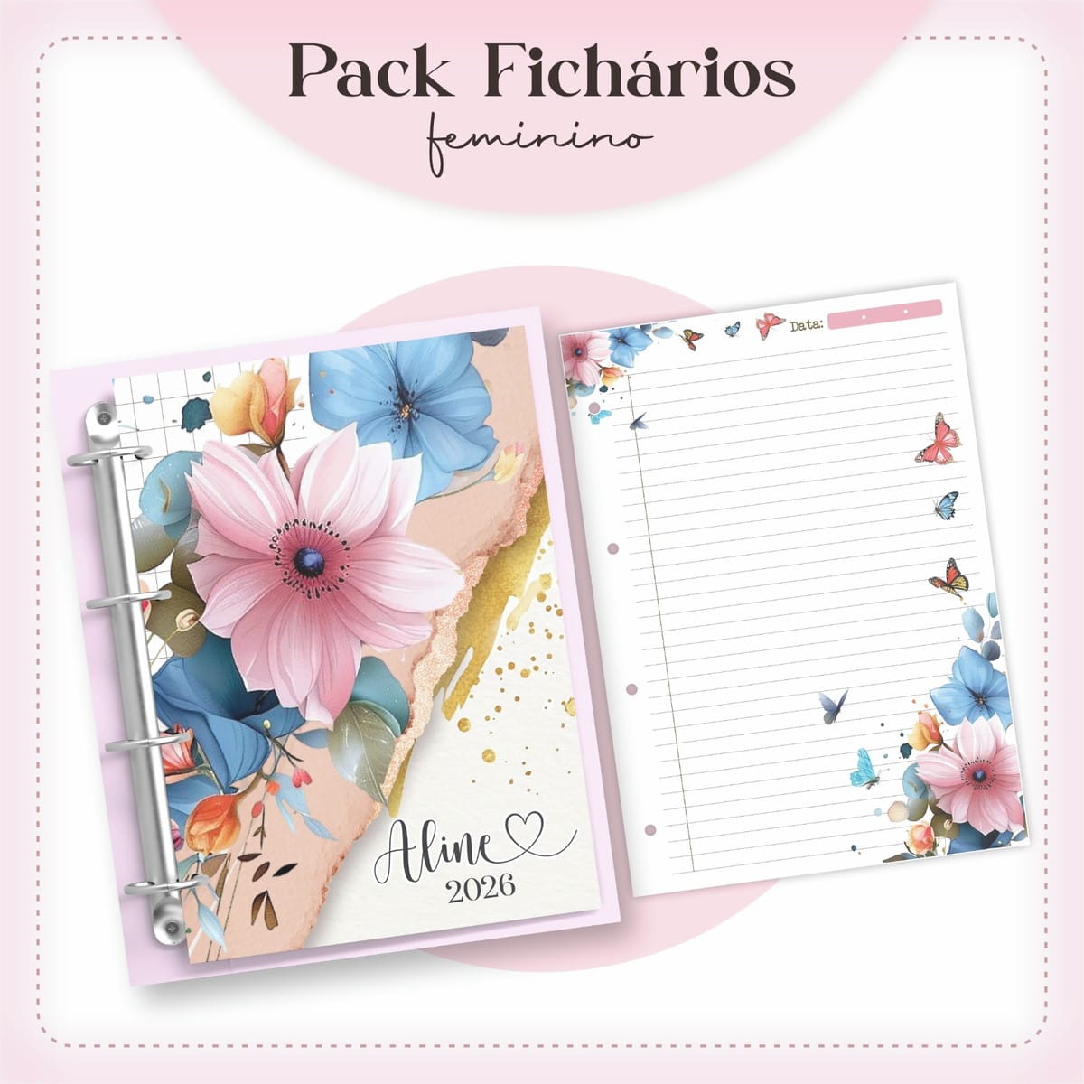 Kit Fichário Feminino A5 Floral para Encadernação 4 Kit Fichário Feminino A5 Floral para Encadernação - Imagem 4