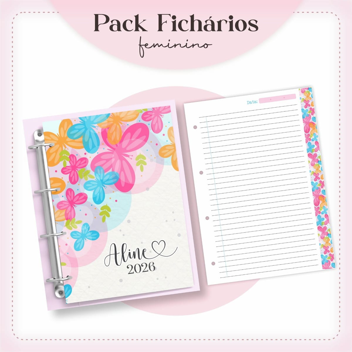 Kit Fichário Feminino A5 Floral para Encadernação 5 Kit Fichário Feminino A5 Floral para Encadernação - Imagem 5