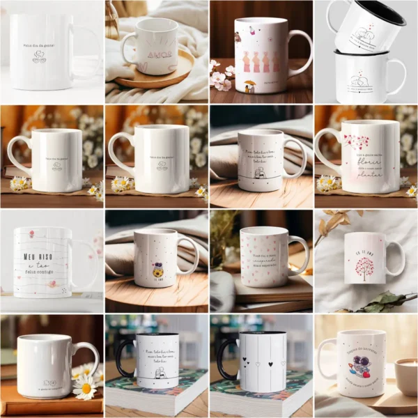 Arquivos Editáveis para Canecas: Amor e Carinho