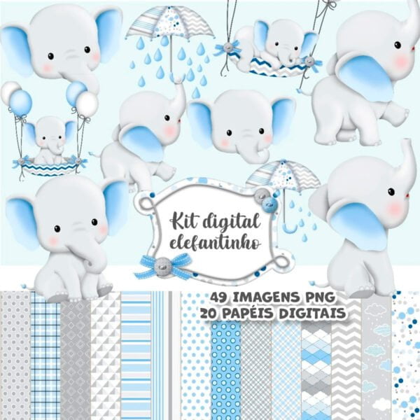 Arquivos Png Elefante Azul Bebê Scrapbook Cliparts Figuras