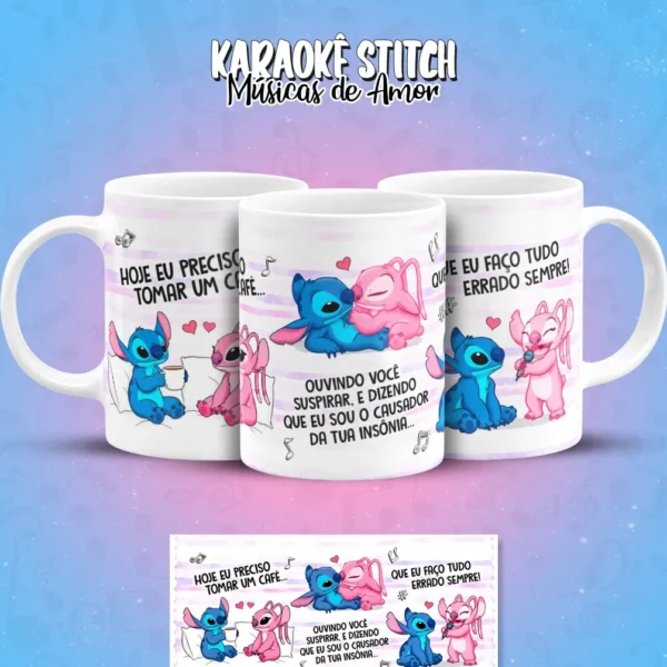 Arquivos PNG para Sublimação de Caneca - Stitch Karaoke