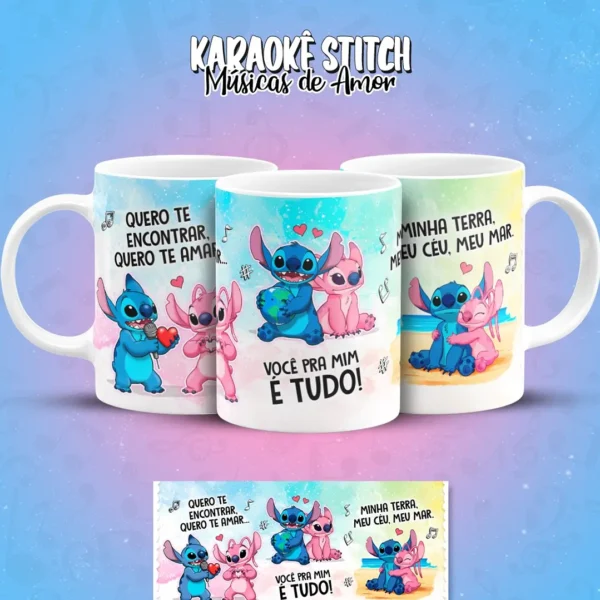 Arquivos PNG para Sublimação de Caneca - Stitch Karaoke