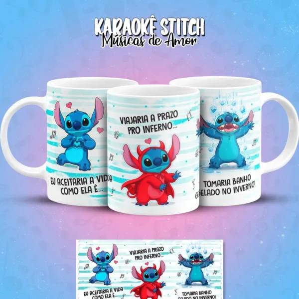 Arquivos PNG para Sublimação de Caneca - Stitch Karaoke