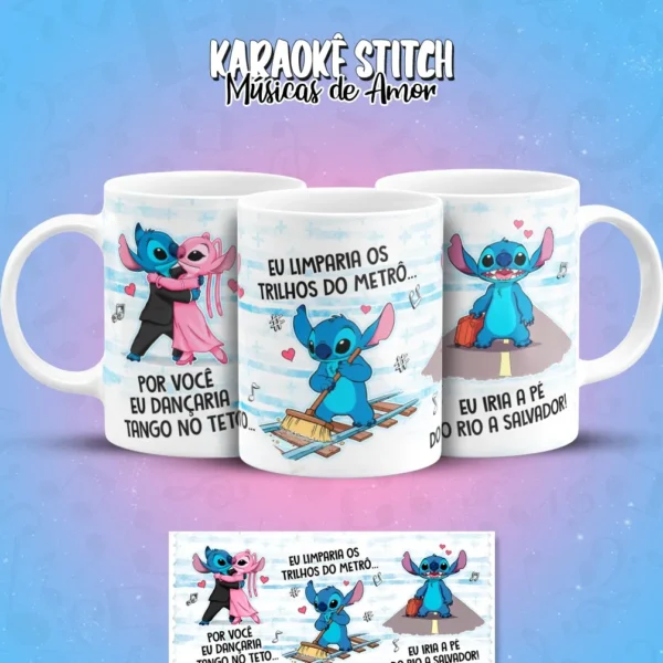 Arquivos PNG para Sublimação de Caneca - Stitch Karaoke