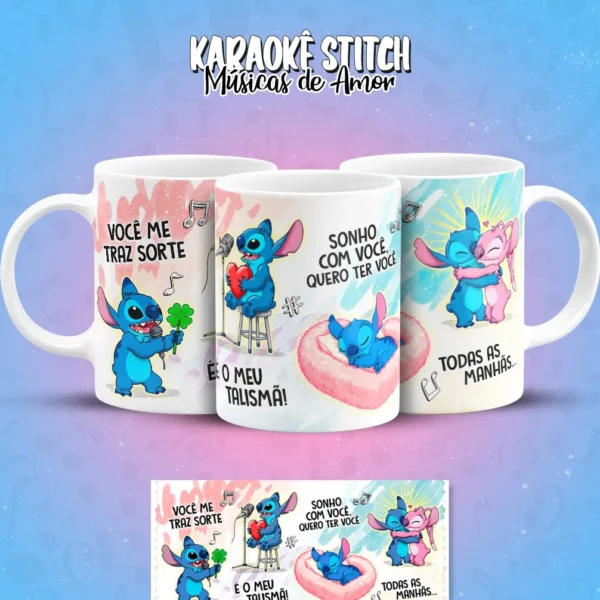 Arquivos PNG para Sublimação de Caneca - Stitch Karaoke