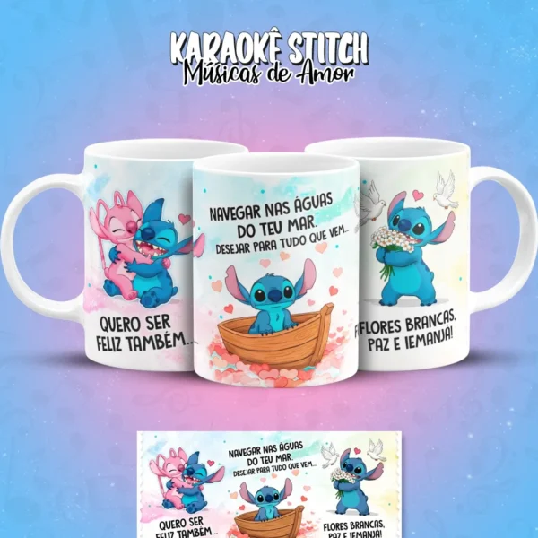 Arquivos PNG para Sublimação de Caneca - Stitch Karaoke