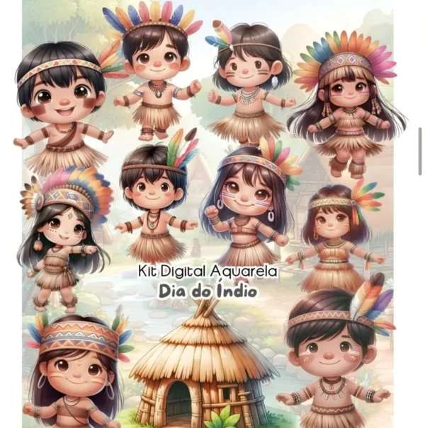 Arquivos PNG Temáticos para o Dia do Índio em Aquarela