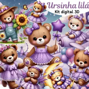 Arquivos Png Ursinha Lilas Design Fofinho Para Sublimacao 2
