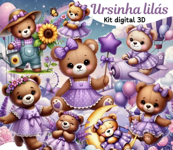Arquivos Png Ursinha Lilas Design Fofinho Para Sublimacao 2