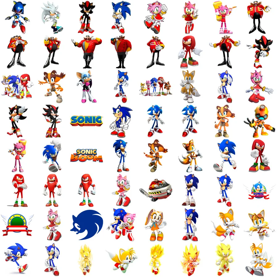 Arquivos Sonic Png Imagens Transparentes Ilustrações 2 Diversos personagens de desenho animado dispostos em uma grade com fundo branco.