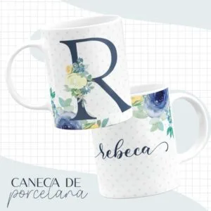 Arte Caneca Alfabeto Azul Flores - Arquivo Digital 13 Arte Caneca Alfabeto Azul Flores - Arquivo Digital