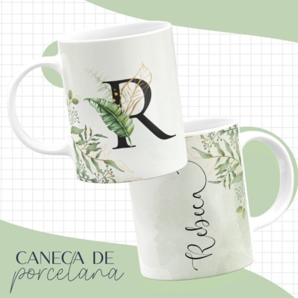 Arte Caneca Alfabeto Floral Verde - Arquivo Digital