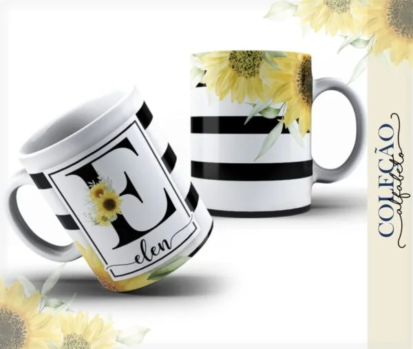 Arte Caneca Alfabeto Girassol - Arquivo Digital