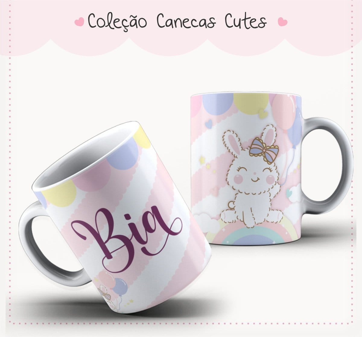Arte Caneca Coelhinho Cute Kawaii Pastel