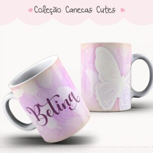Arte Caneca Cute Borboletas Aquarela