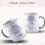 Arte Caneca Cute Coelhinho no Balão Pastel