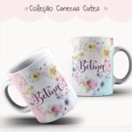 Arte Caneca Cute Floral Aquarela Pastel