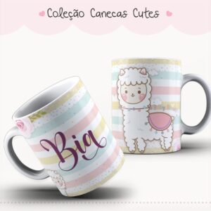 Arte Caneca Cute Lhama Baby Shower Pastel