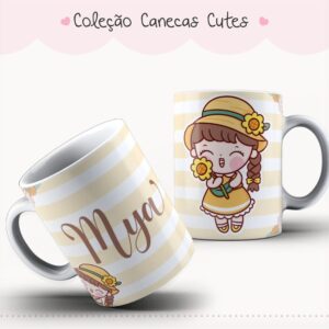Arte Caneca Cute Menina Girassol Estampa Sublimação