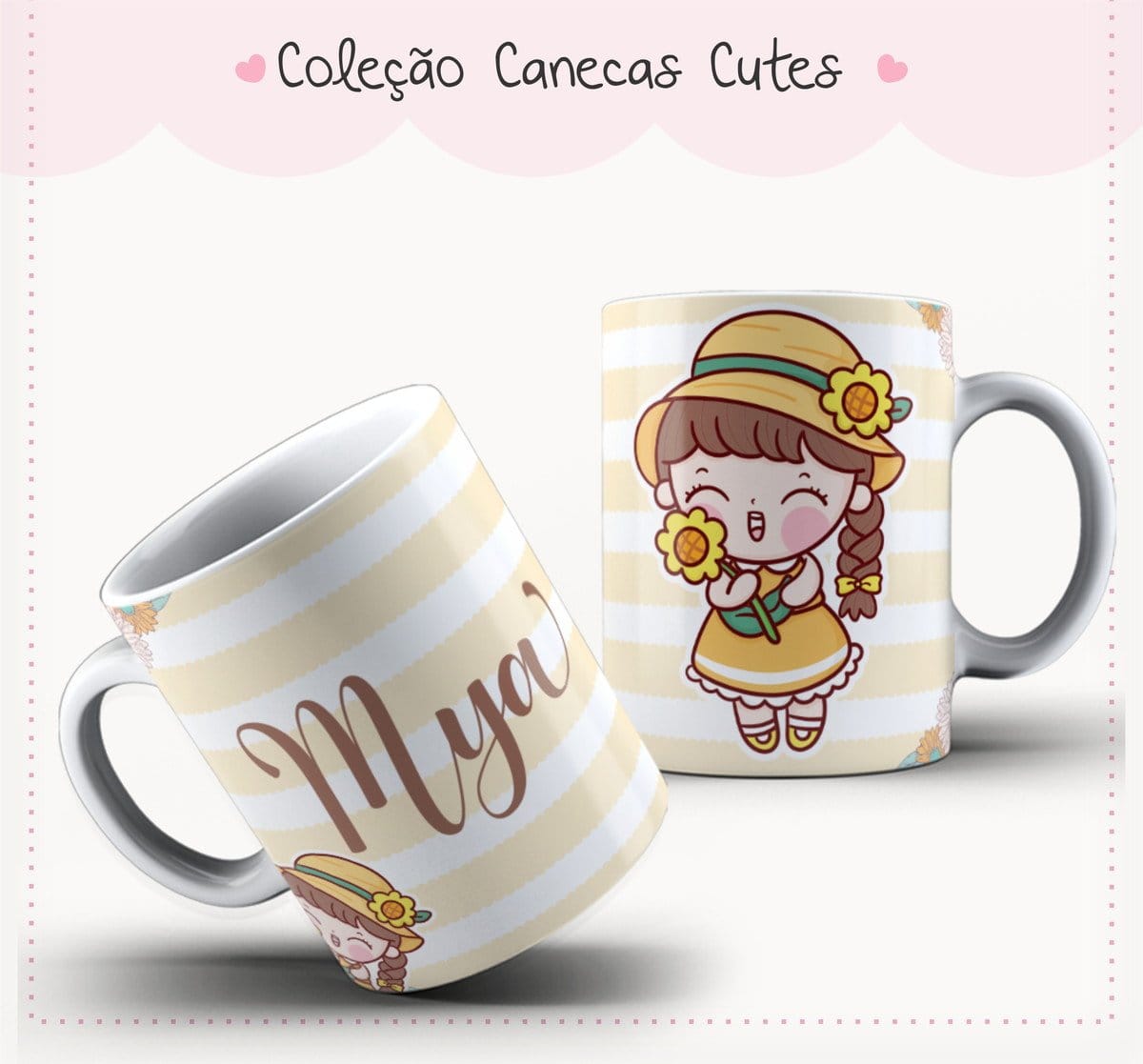Arte Caneca Cute Menina Girassol Estampa Sublimação