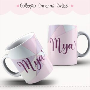 Arte Caneca Cute PNG Geométrico Rosa Lilás