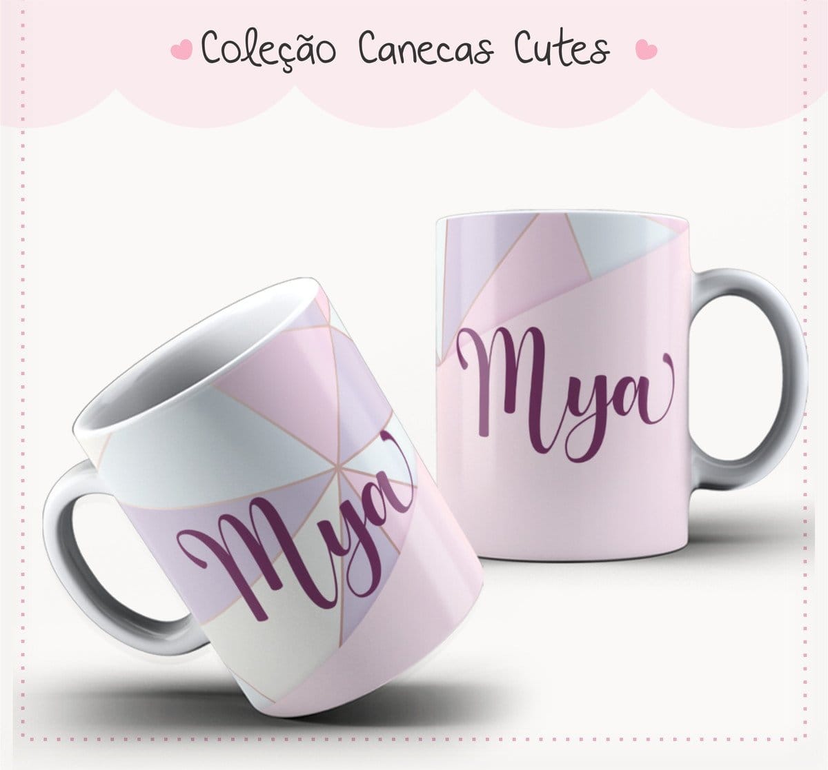Arte Caneca Cute PNG Geométrico Rosa Lilás