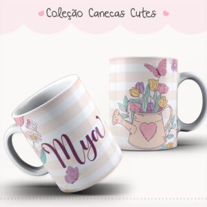 Arte Caneca Cute Regador Floral para Sublimação