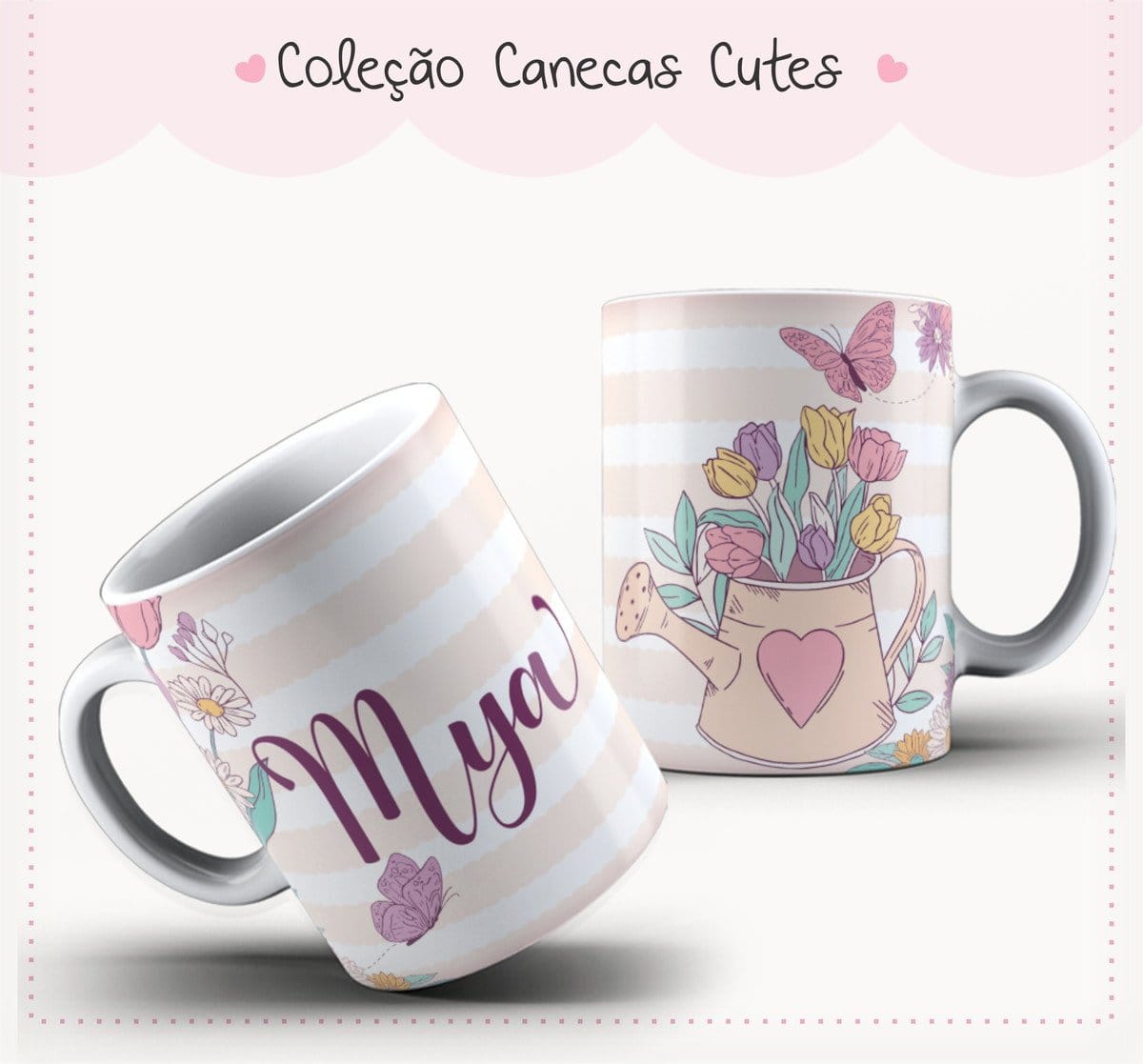 Arte Caneca Cute Regador Floral para Sublimação