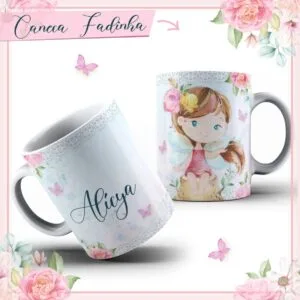 Arte Caneca Fadinha Aquarela - Arquivo Digital