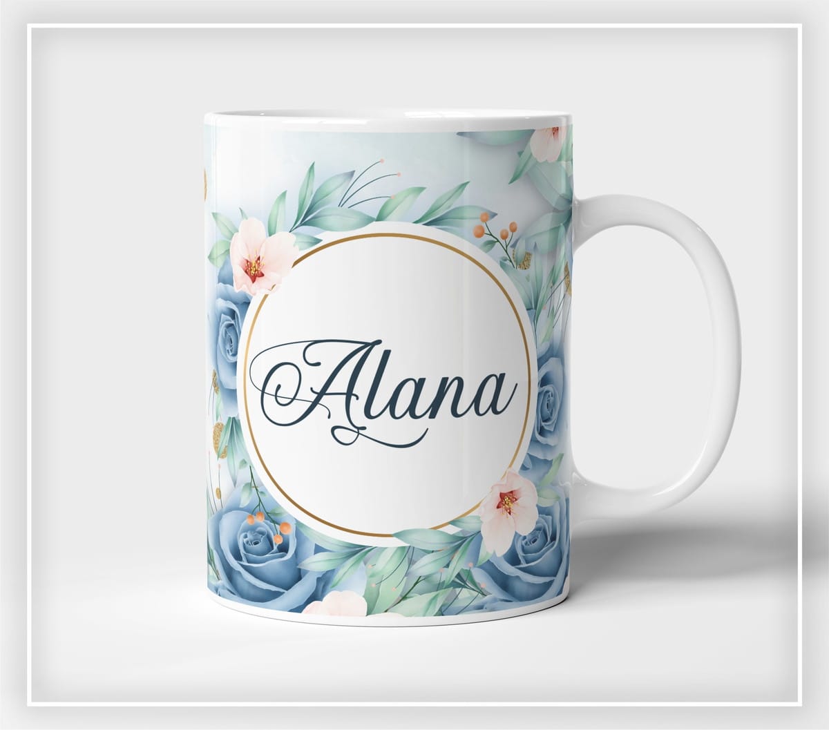 Arte Floral Azul com Nome para Sublimação em Canecas 1 Arte Caneca Floral Azul Arquivo Digital