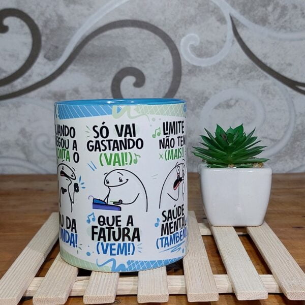 Arte Caneca Fui Passando no Crédito Esqueci a Fatura Azul