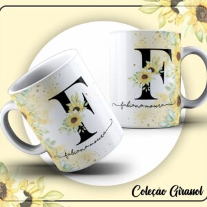 arte caneca girassol alfabeto arquivo digital design