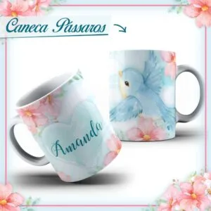 Arte Caneca Pássaros - Arquivo Digital
