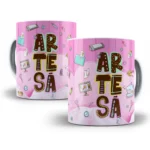 Arte Caneca Profissão Artesã com Fundo Rosa
