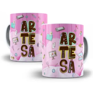 Arte Caneca Profissão Artesã com Fundo Rosa