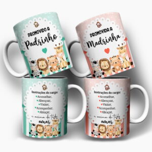 arte caneca safari padrinhos batismo png e corel