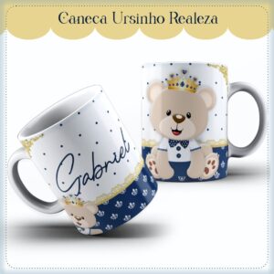 arte caneca ursinho realeza arquivo digital papelaria