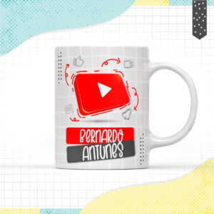 Design digital com botão play vermelho, ícones de mídia e faixas coloridas.