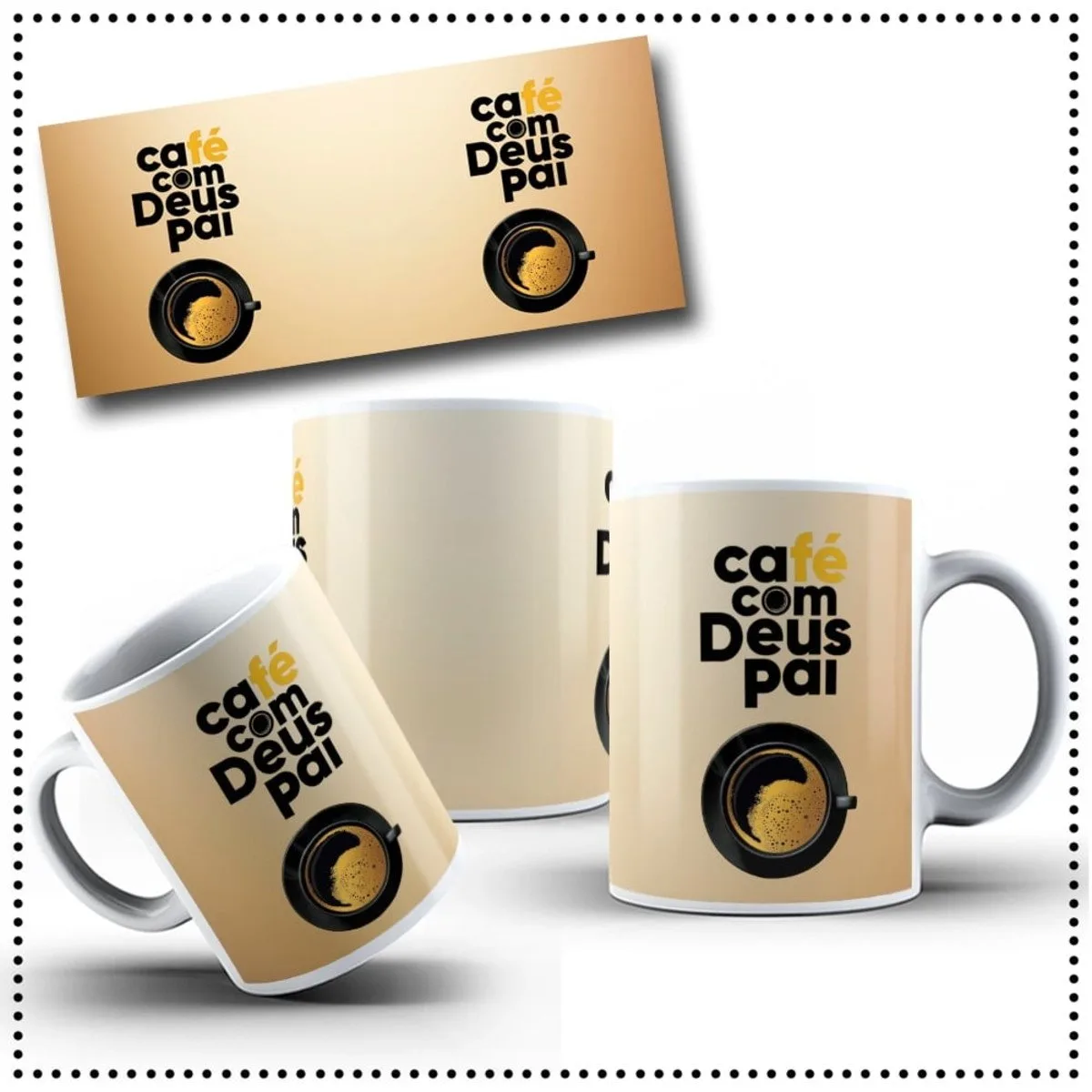 Arte Digital Caneca Café com Deus Pai - Png
